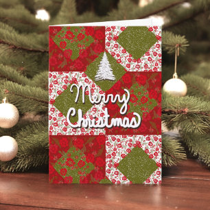 Carte Patchwork Quilt Custom Christmas Card Rouge Vert