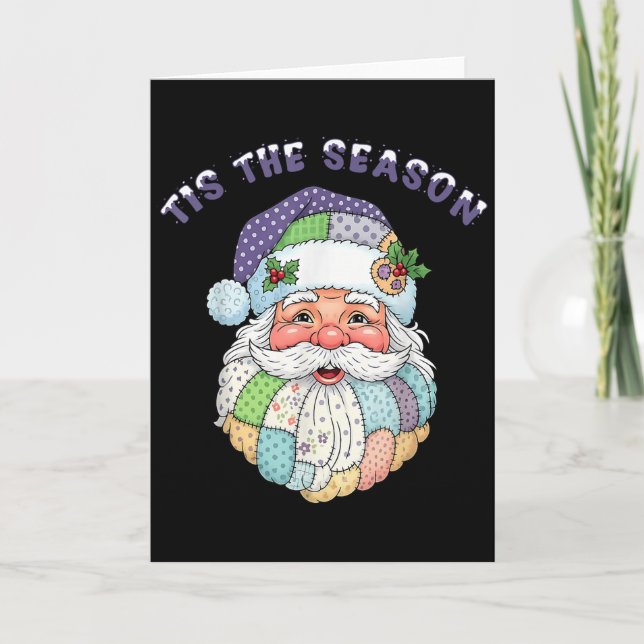 Carte Patchwork Santa Claus Face Preppy Girly Christmas  (Devant)