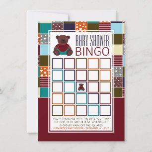 Carte Patchwork Teddy Bear, Baby shower Bingo