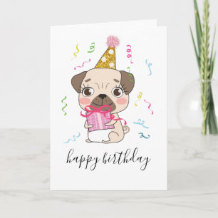 Carte Pâtes de chien Carlin mignonne Anniversaire Person