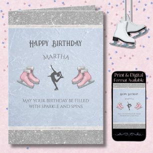 Carte Patinage Artistique à Glace Paillettes Patin Anniv