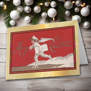 Carte Patinage Livraison de Noël Garçon Vacances Vintage