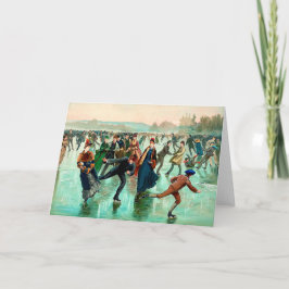 Carte Patinage sur glace victorien scène hivernale vinta