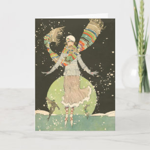 Carte Patineuse de glace Vintage des années 1920 avec éc