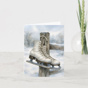 Carte Patins à glace vintage sur poteau de clôture
