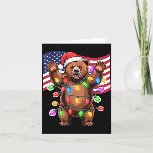 Carte Patriotic Christmas Grizzly Bear Holiday Light San (Devant)
