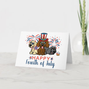 Carte Patriotique 4 Juillet Chiens Feu d'artifice mignon