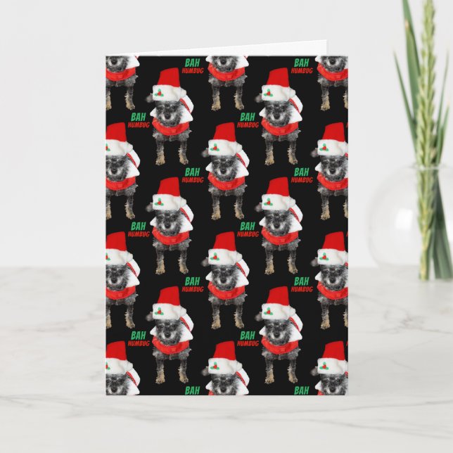 Carte Patron de chien de Noël Bah Humbug (Devant)