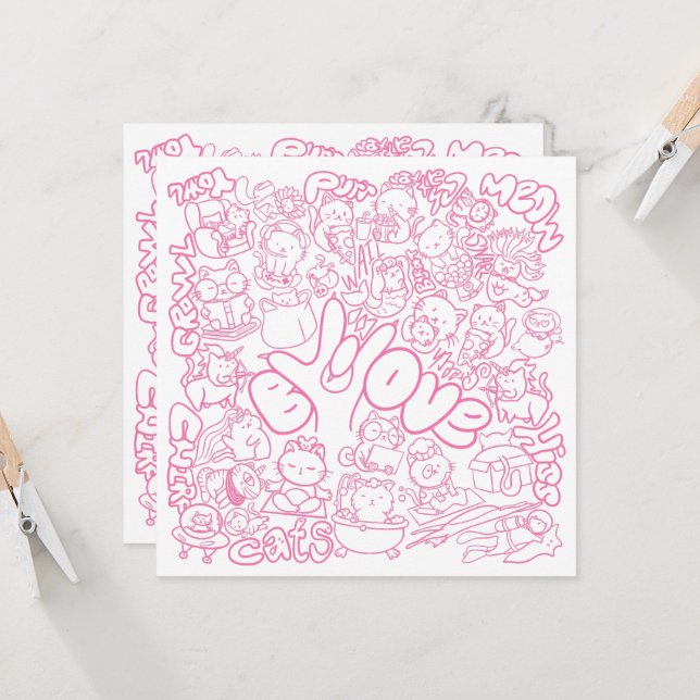 Carte Patten de chat mignonne avec signe ASL ILY - ASL D (Devant/Arrière en situation)