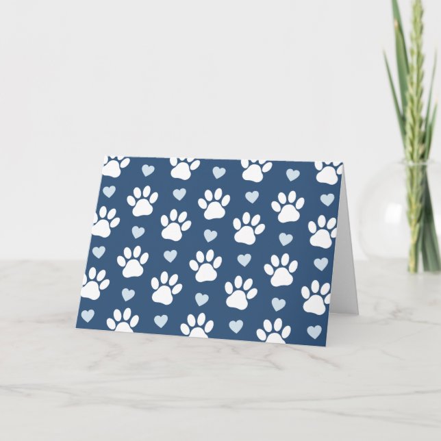 Carte Pattern of paws, Dog paws, White paws, Blue Hearts (Devant)