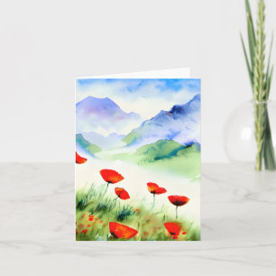 Carte Pavot d'aquarelle et montagne personnalisable