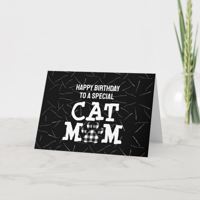 Carte Pawprint maman chat avec cheveux chats Anniversair (Devant)