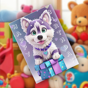 Carte Pawsome présente Husky Puppy fête son anniversaire
