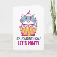 Pawty Cupcake Kitten Drôle Chat Anniversaire