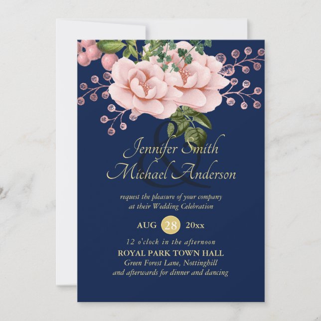 Carte Pays Bleu rose rose rose Roses Mariage Ampersand (Devant)
