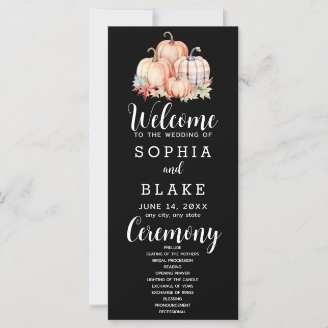 Carte Pays Citrouilles Plaid Fall Black Wedding Programm (Devant)