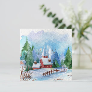 Carte Paysage aquarelle hivernal cosy