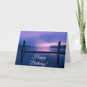 Carte Paysage d'eau de soleil pourpre Anniversaire