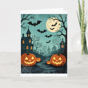 Carte Paysage d'Halloween foncé avec chauves-souris et a