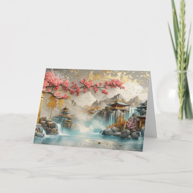 Carte Paysage japonais Abstrait avec Sakura Blossom (Devant)