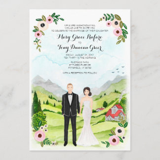 Carte Paysage Mariage de Portrait Illustré Couple