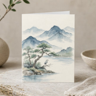 Carte Paysage minimaliste à l'aquarelle de nature paisib