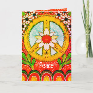 Carte Peace and Love Daisy Hippie Boho Salutation origin