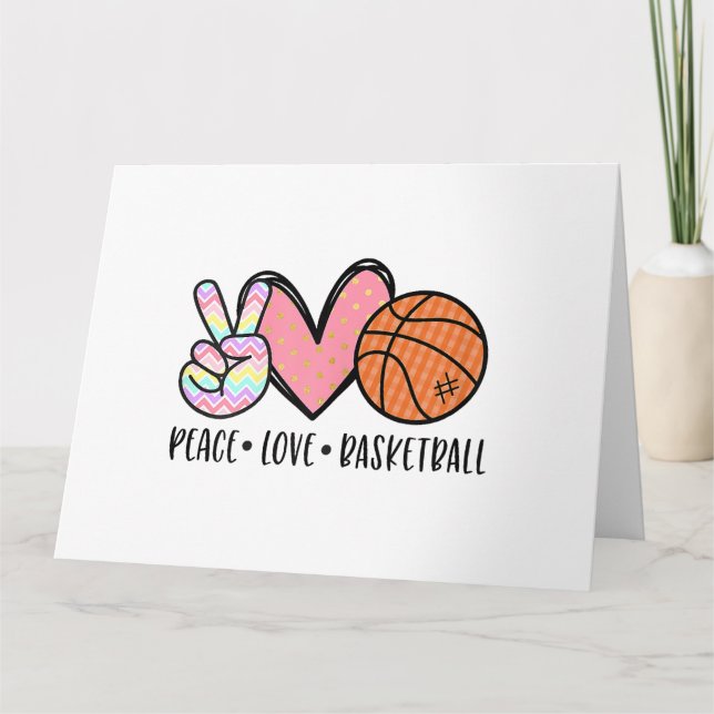 Carte Peace Love Basketball Coeur pour les Ados entre (Devant)
