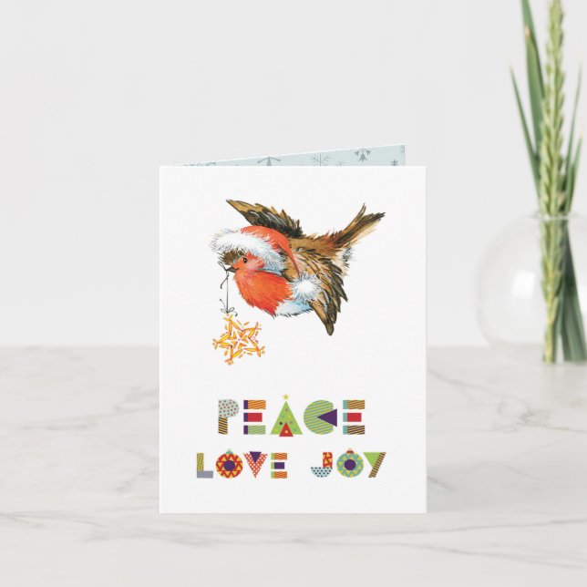 Carte Peace Love Joy Robin (Devant)