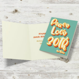 Carte Peace Love Super Sunset Retro 30e Joyeux anniversa