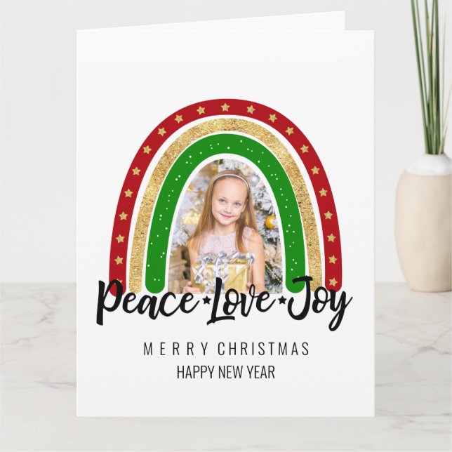 Carte Peace Loy Joyeux Noël Rainbow Photo (Devant)