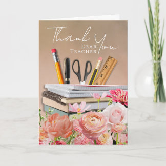 Carte Peach Floral Teacher Photo Thank You Card