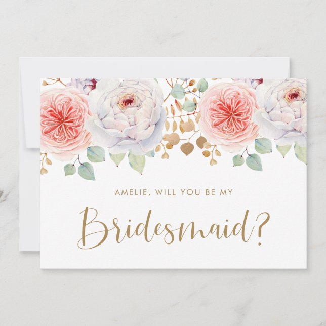 Carte Peach Peony Gold Feuilles Serez-Vous Ma Femme D'Ac (Devant)