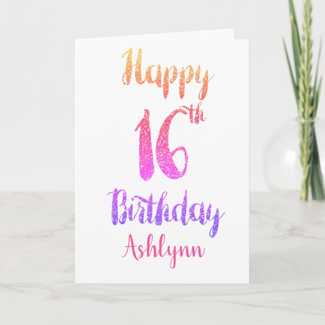 Carte Peach Pink Purple Parties scintillant 16e annivers (Devant)