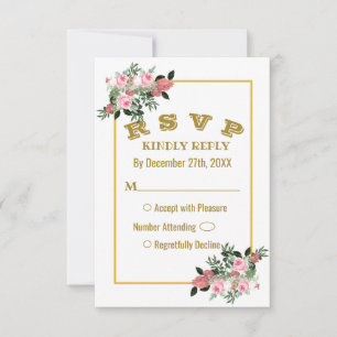 Carte Peach rose Magnolia Mariage floral RSVP Card B