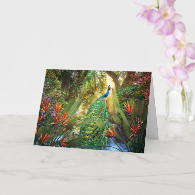 Carte Peacock Birds of Paradise Paysage Peinture (Orchidée)
