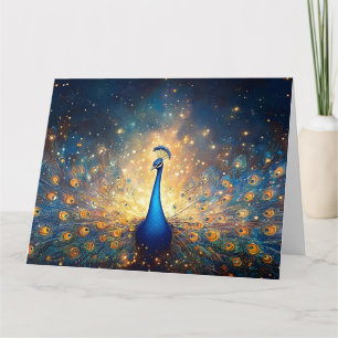 Carte Peacock cosmique avec plumes étoilées