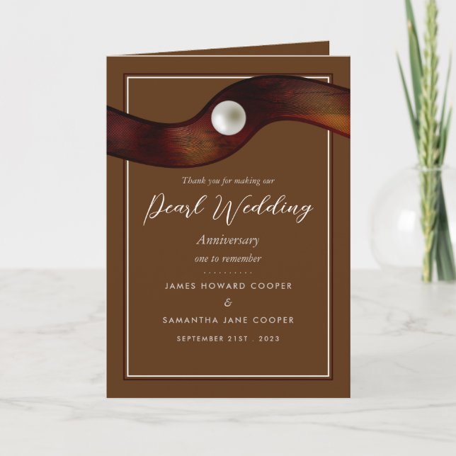 Carte Pearl Ribbon 30 ans Mariage Anniversaire Merci (Devant)