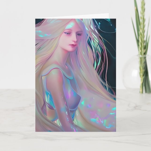 Carte Pearlescent Imaginaire Ai Art Jolie Ethereal Woman (Devant)