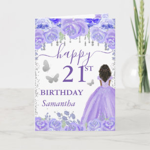 Carte Peau foncée princesse robe violette Anniversaire