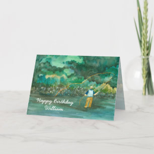Carte Pêche à la mouche Joyeux anniversaire Nom personna