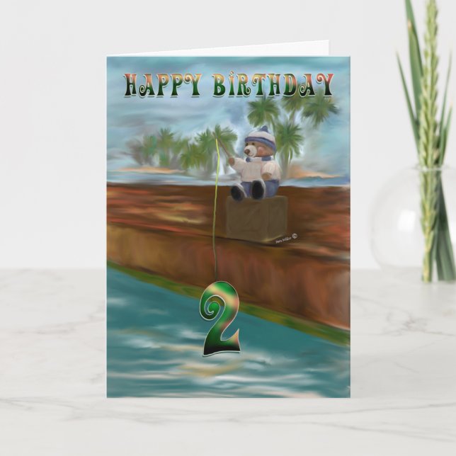 Carte Pêche à l'ours en peluche 2e anniversaire (Devant)
