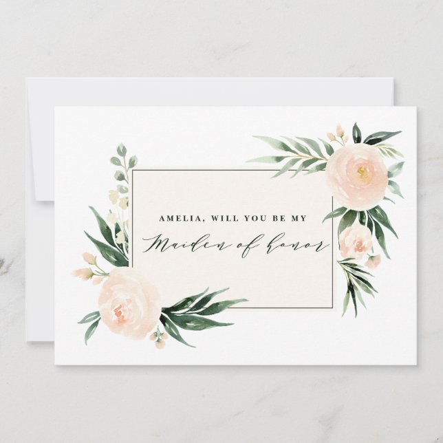 Carte Pêche et crème aquarelle fille d'honneur (Devant)