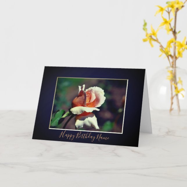 Carte Pêche Rosebud Floral Anniversaire personnalisé (Fleur jaune)