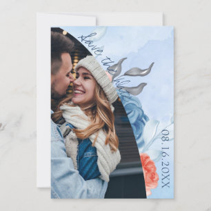 Carte Pêcher Blue Floral Photo Mariage Enregistrer La Da