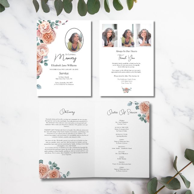 Carte Pêcher Rose Floral Funérailles Ordre du service Ph (Créateur téléchargé)