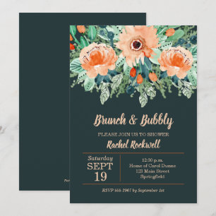 Carte Pêcher Turquoise Floral Brunch Fêtes des mariées I