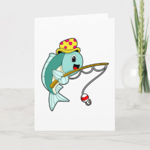 Carte Pêcheur à la pêche avec canne à pêche et chapeau