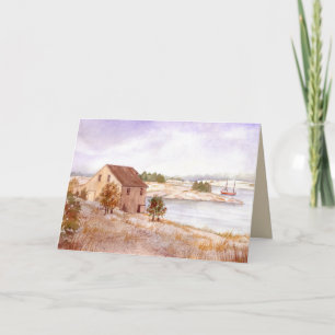 Carte Pêcheur de la maison Norvège Côte d'Aquarelle Pein