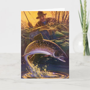 Carte Pêcheur de truite vintage, Pêche sportive